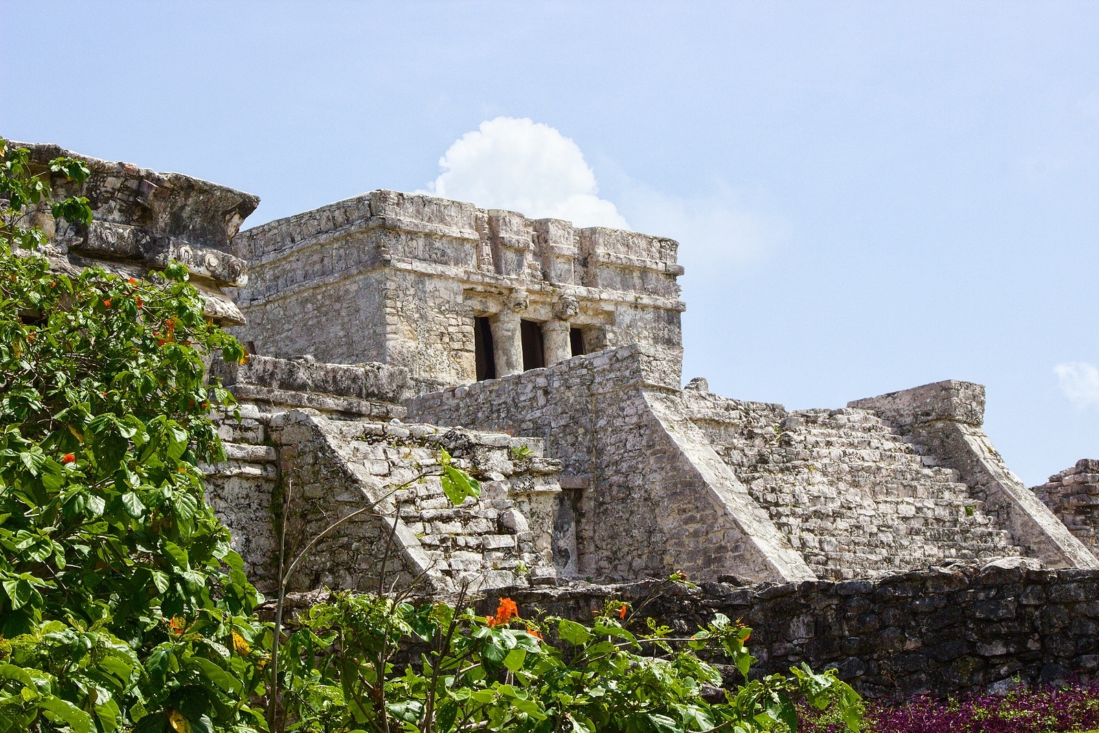 View of an old Mayan temple in Cancun Mexico
